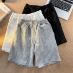 Brand Premium Waffle Casual Shorts Men Sport Loose Wide leg Running Shorts Letter Beach Baggy Board Cargo Shorts Male