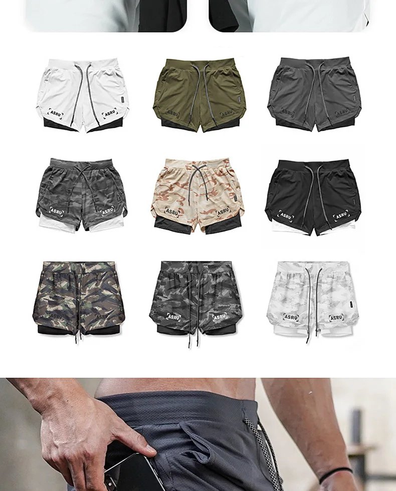 ASRV Men's Summer Quick Dry Running 2 in 1 Shorts Sports Jogger Short Pants Male Gym Fitness Training Sweatpants Plus Size M-5XL