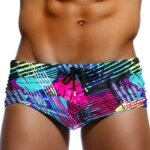 Sexy Mens Swimwear Leaf Print Swim Boxer Briefs Bikini Brazilian Cut Surf Trunks Swimsuits Underwear Beach Sports Shorts