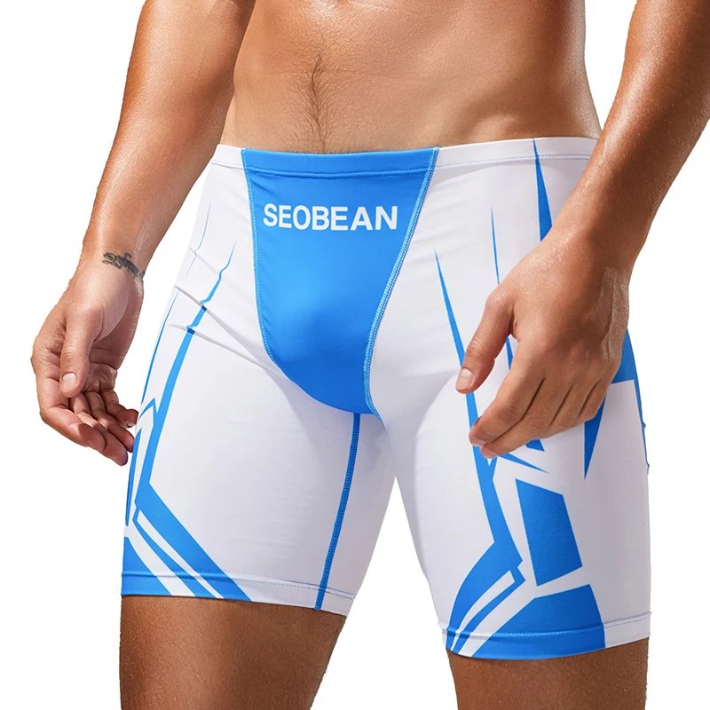 Men's Quick-Dry Boxer Brief Swimming Trunks with Waist Tie for Surfing Beach Sand Thermal Swimming Shorts