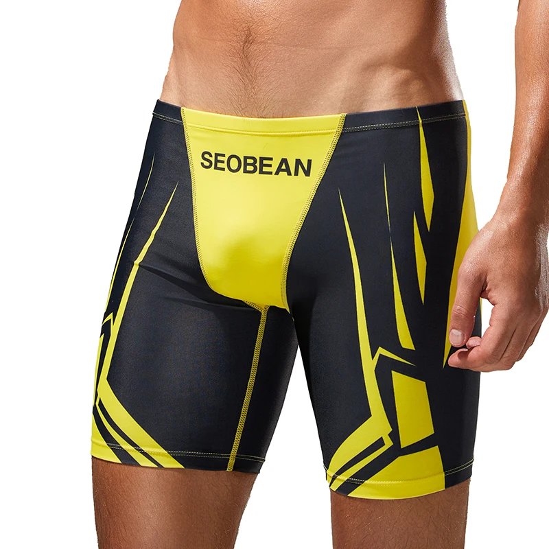 Men's Quick-Dry Boxer Brief Swimming Trunks with Waist Tie for Surfing Beach Sand Thermal Swimming Shorts