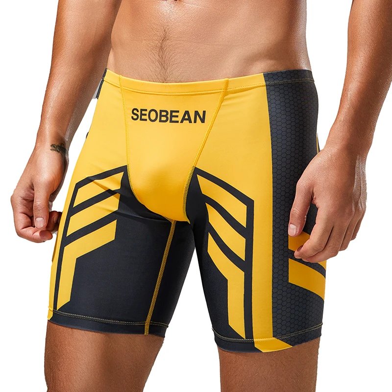 Men's Quick-Dry Boxer Brief Swimming Trunks with Waist Tie for Surfing Beach Sand Thermal Swimming Shorts