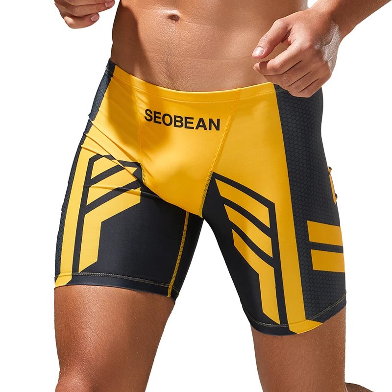 Men's Quick-Dry Boxer Brief Swimming Trunks with Waist Tie for Surfing Beach Sand Thermal Swimming Shorts