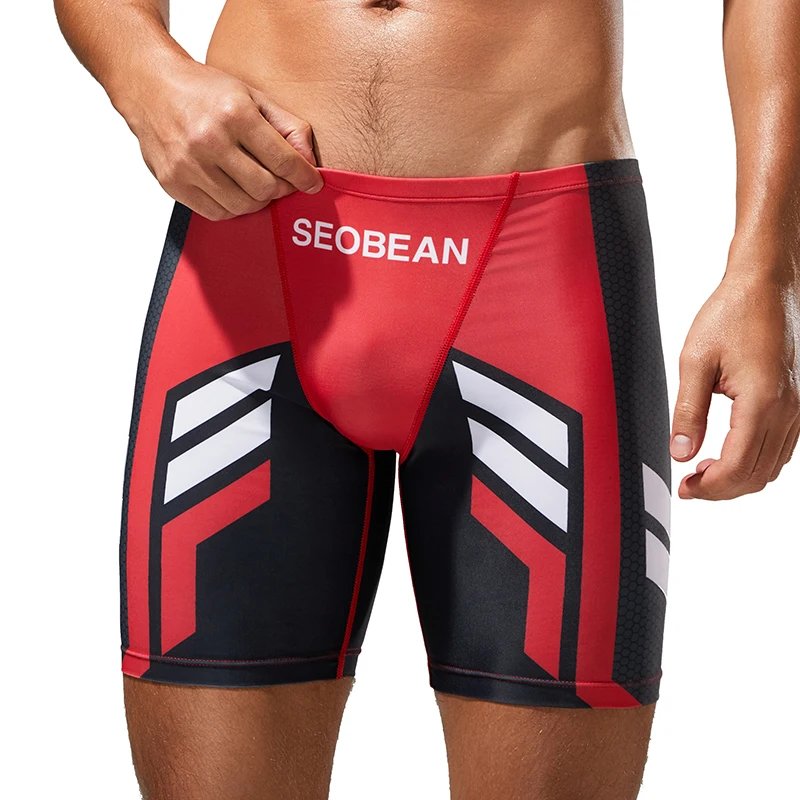 Men's Quick-Dry Boxer Brief Swimming Trunks with Waist Tie for Surfing Beach Sand Thermal Swimming Shorts