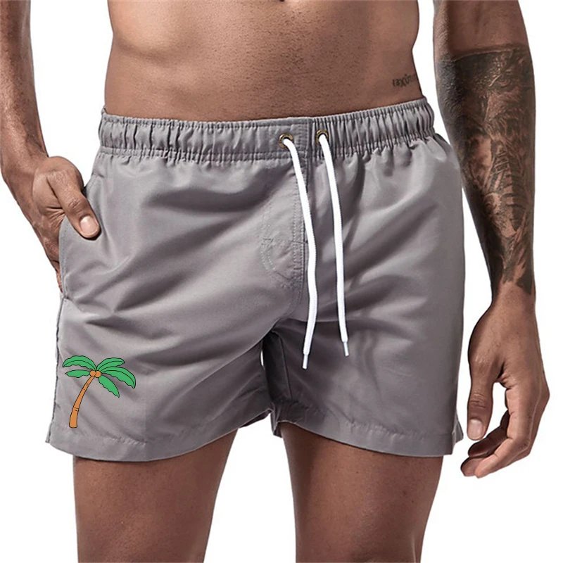 Coconut Tree Print Board Shorts for Men Summer Quick Dry Beach Shorts with Mesh Lining Side Pocket Swimwear Swimsuit Swim Trunks