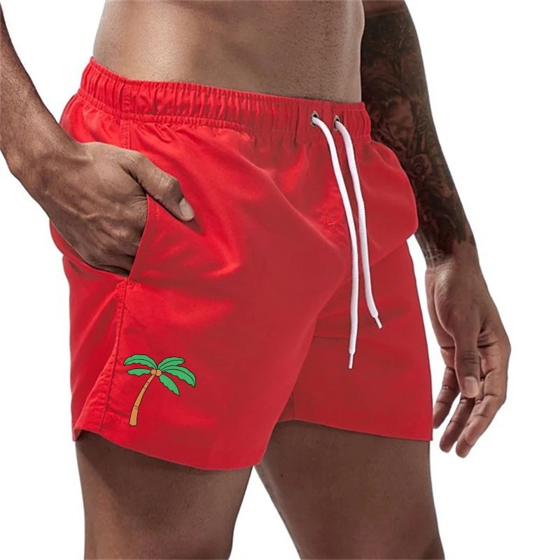 Coconut Tree Print Board Shorts for Men Summer Quick Dry Beach Shorts with Mesh Lining Side Pocket Swimwear Swimsuit Swim Trunks