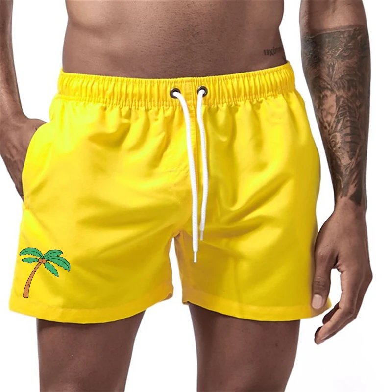 Coconut Tree Print Board Shorts for Men Summer Quick Dry Beach Shorts with Mesh Lining Side Pocket Swimwear Swimsuit Swim Trunks