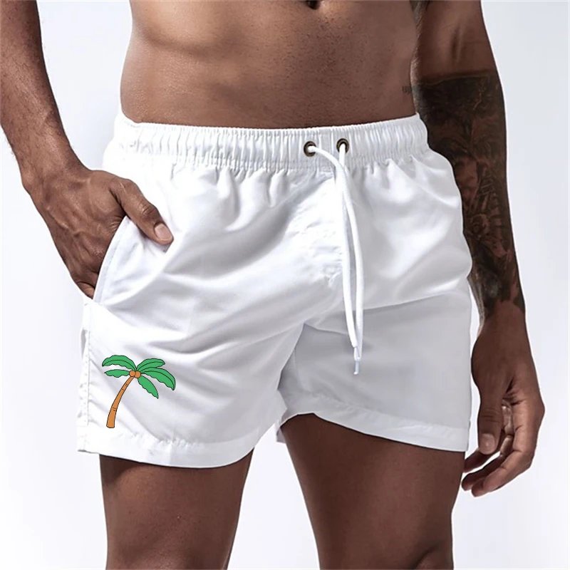 Coconut Tree Print Board Shorts for Men Summer Quick Dry Beach Shorts with Mesh Lining Side Pocket Swimwear Swimsuit Swim Trunks