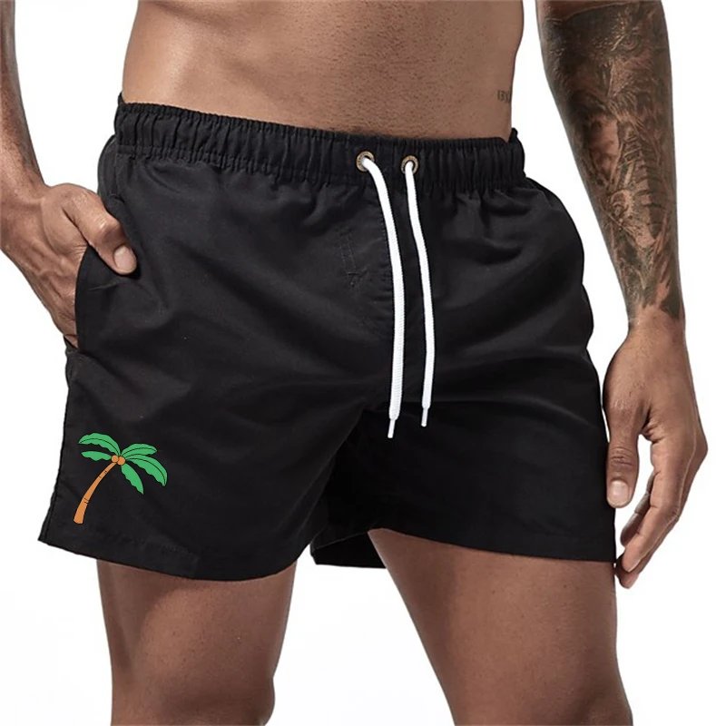 Coconut Tree Print Board Shorts for Men Summer Quick Dry Beach Shorts with Mesh Lining Side Pocket Swimwear Swimsuit Swim Trunks