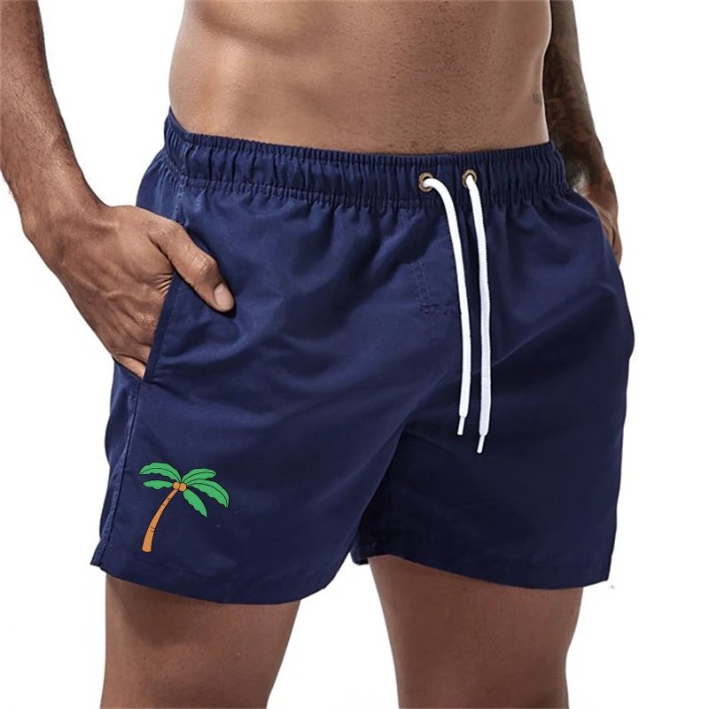 Coconut Tree Print Board Shorts for Men Summer Quick Dry Beach Shorts with Mesh Lining Side Pocket Swimwear Swimsuit Swim Trunks