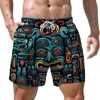 New Fashion Hawaiian Tiki 3D Print Beach Shorts Casual Aloha Polynesia God Short Pants For Men Clothes Aloha Boy Trunks Shorts