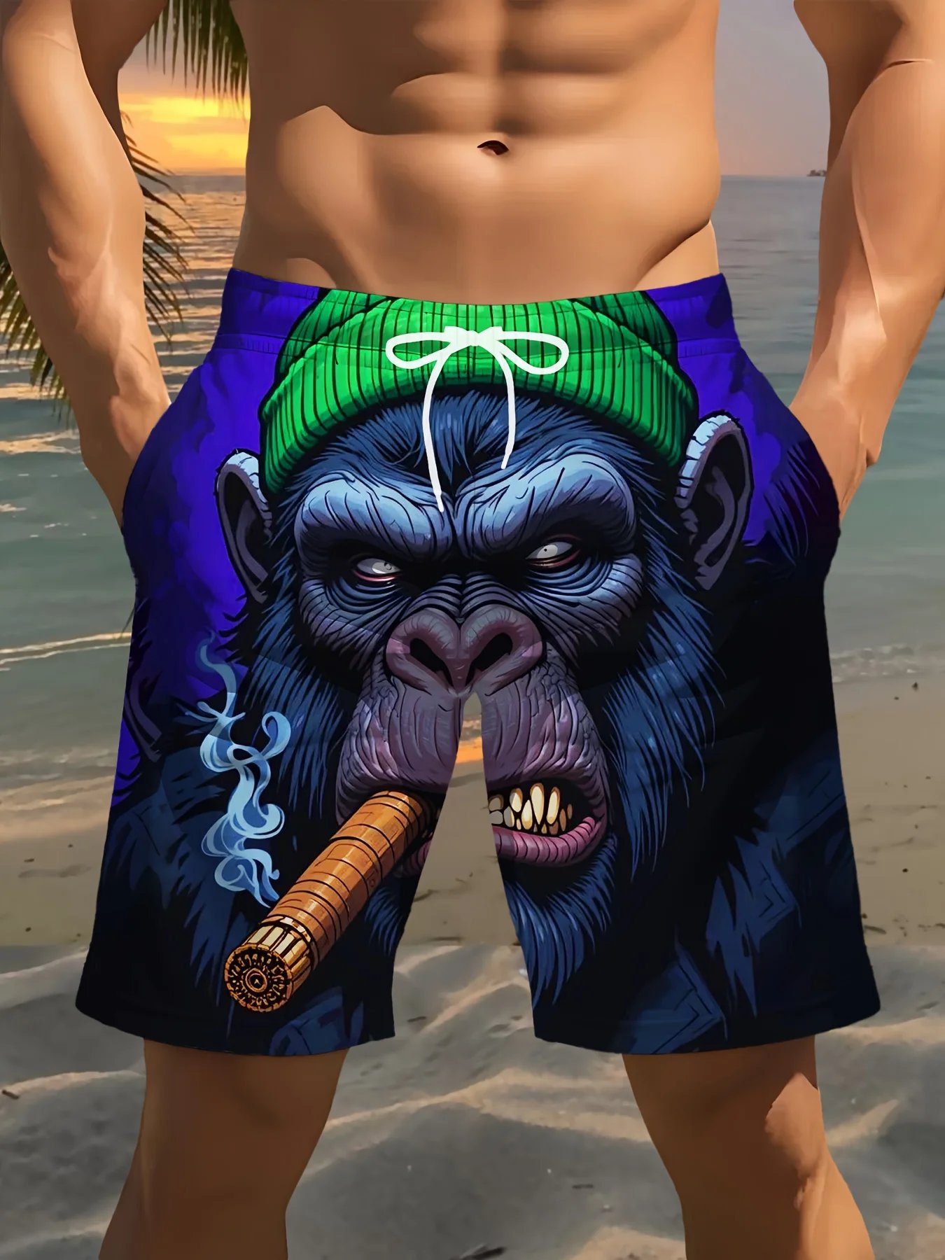 3D Gorilla Print Design Fashion Sexy Waterproof Quick-Dry Sports Men Kid Surfing Vacation Leisure Parent-child Beach Short Pants