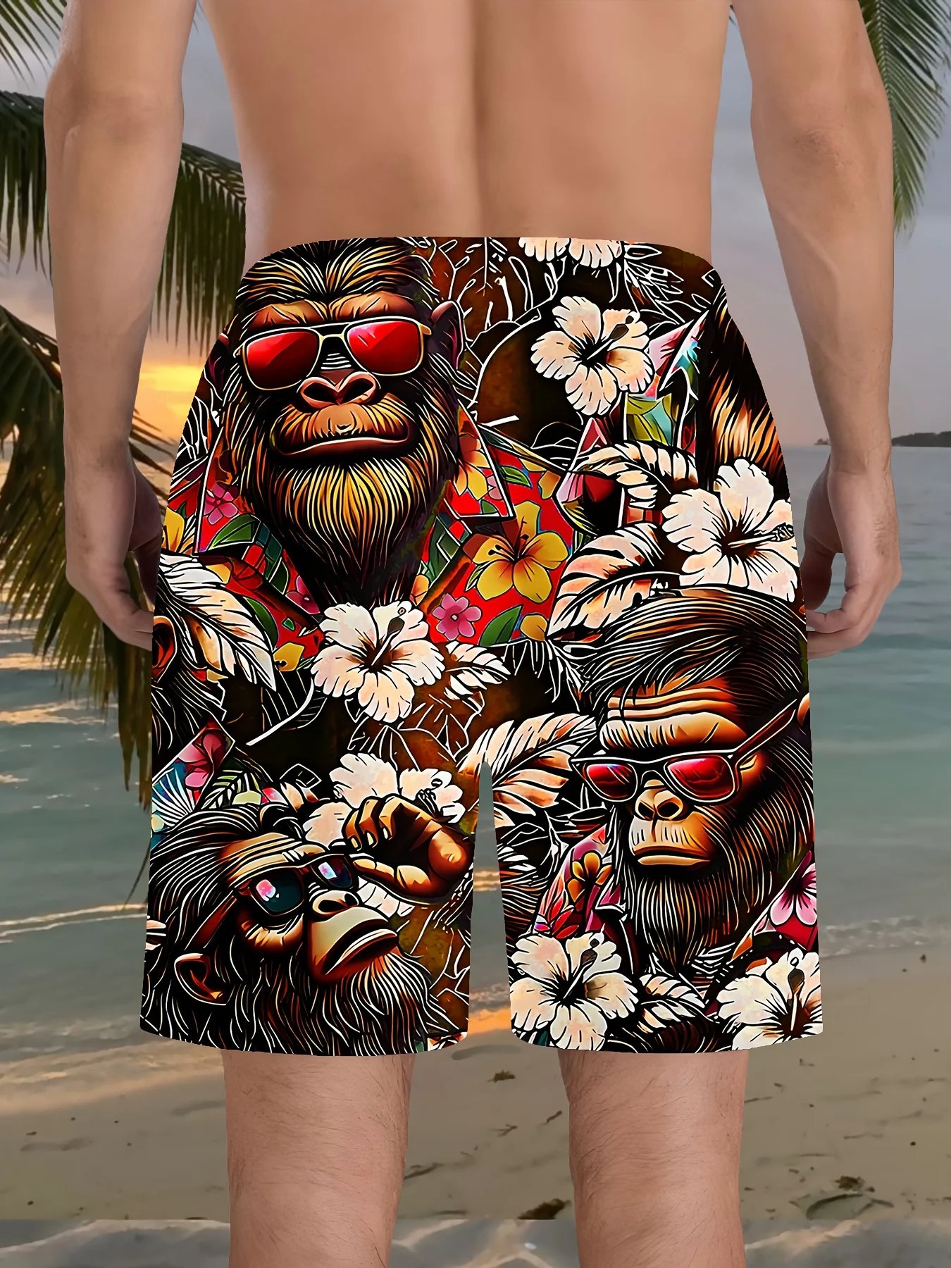 3D Gorilla Print Design Fashion Sexy Waterproof Quick-Dry Sports Men Kid Surfing Vacation Leisure Parent-child Beach Short Pants