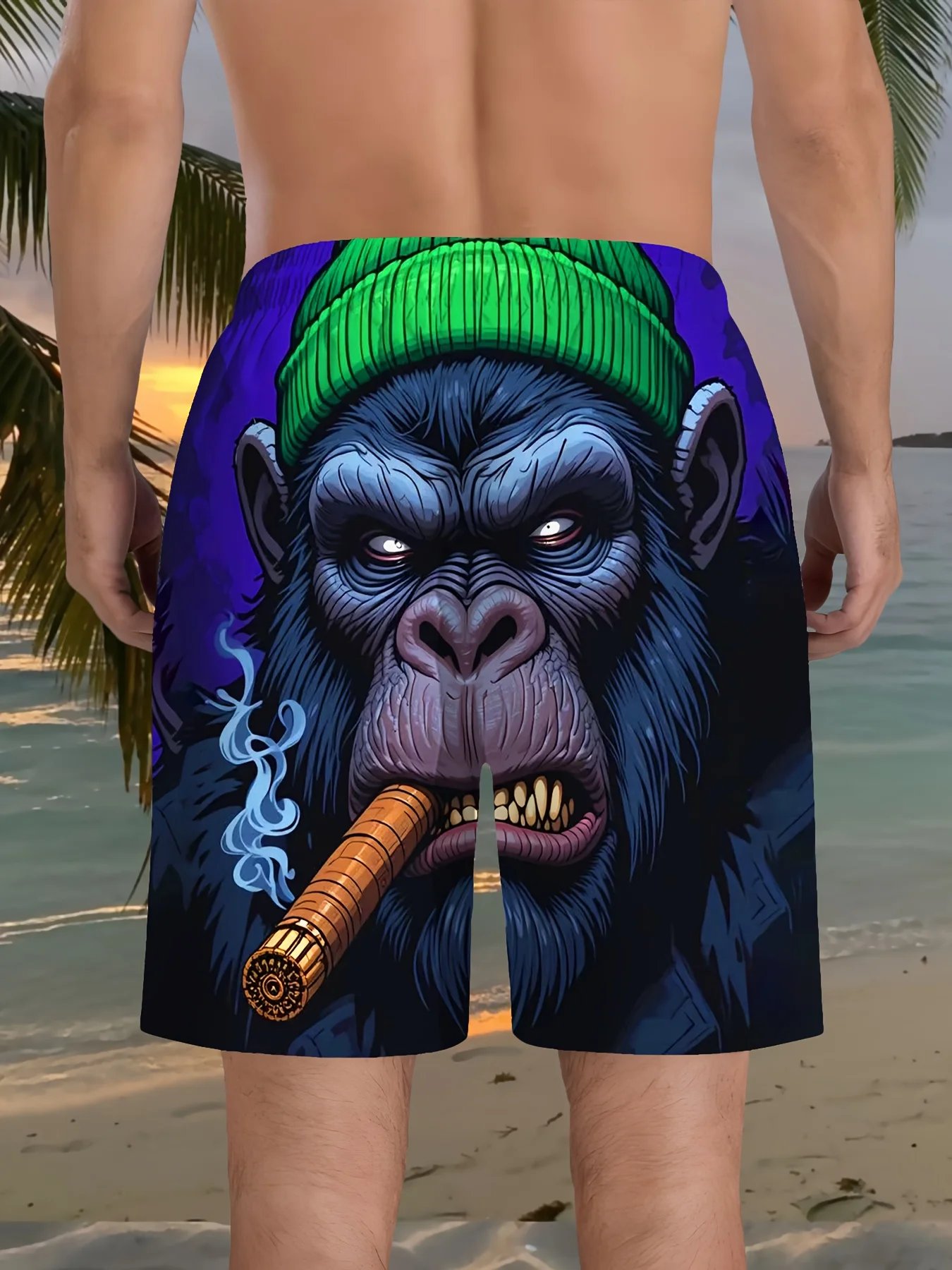 3D Gorilla Print Design Fashion Sexy Waterproof Quick-Dry Sports Men Kid Surfing Vacation Leisure Parent-child Beach Short Pants