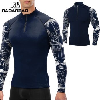 Nadanbao Summer Swimming T-Shirt Men Swimsuit Diving Suits Zipper Jersey Uv Protection Clothes Drying Surfing Beachwear Swimwear
