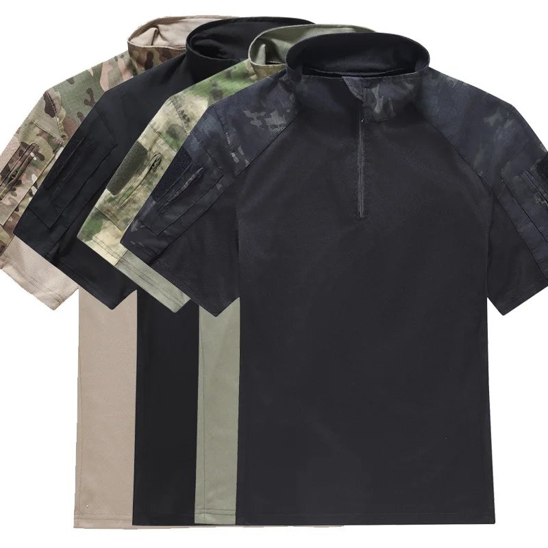 Camo Tactical Shirt Short Sleeve Quick Dry Combat T-Shirt Men's Camouflage Military Army T Shirt Outdoor Hunting Hiking Shirts