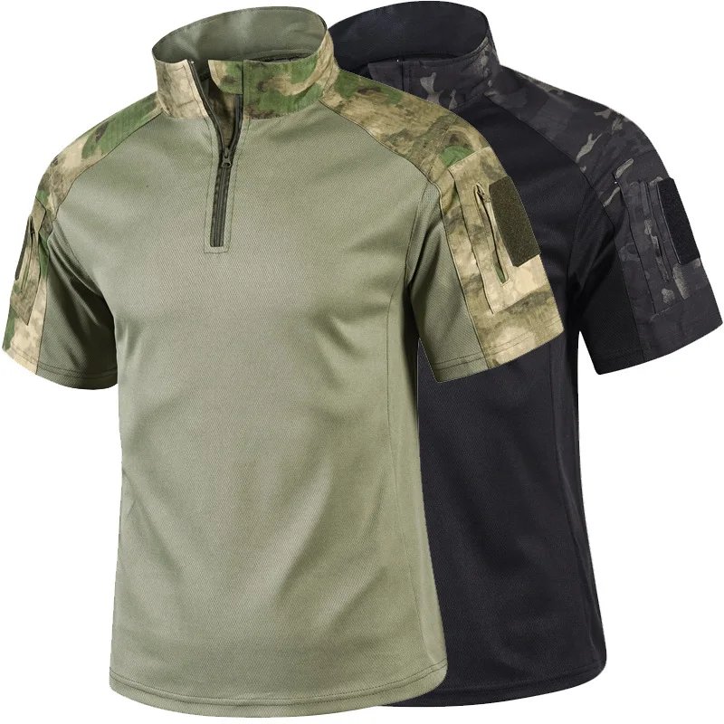 Camo Tactical Shirt Short Sleeve Quick Dry Combat T-Shirt Men's Camouflage Military Army T Shirt Outdoor Hunting Hiking Shirts