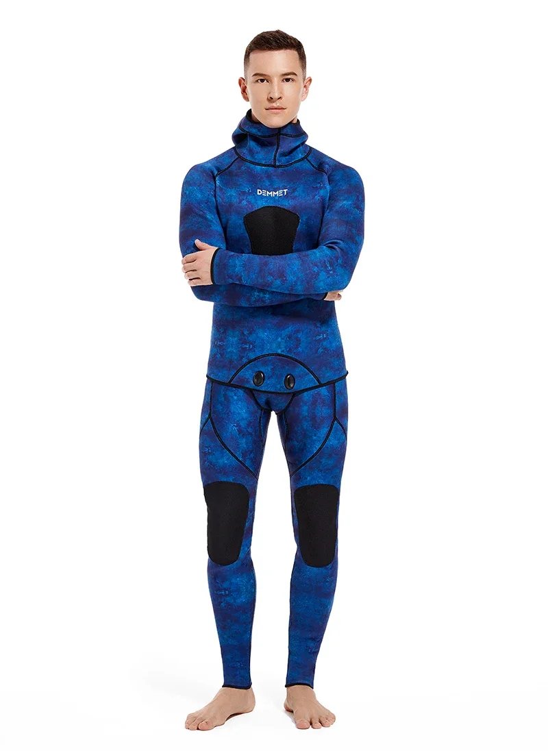 HOT 3mm Camouflage Wetsuit Long Sleeve Fission Neoprene Submersible For Men Keep Warm Top and Pants Two-piece Hooded Diving Suit