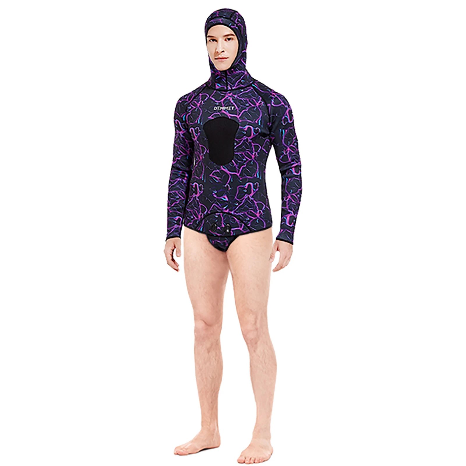 HOT 3mm Camouflage Wetsuit Long Sleeve Fission Neoprene Submersible For Men Keep Warm Top and Pants Two-piece Hooded Diving Suit