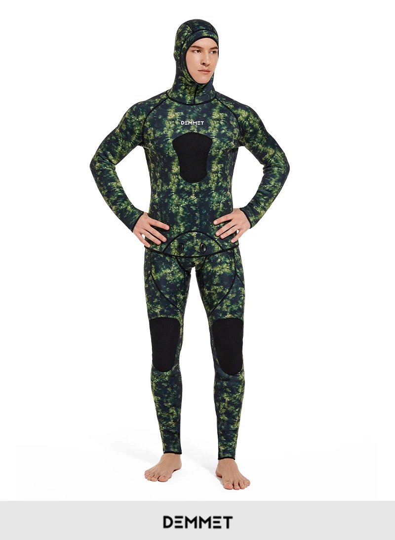 3mm/5mm Spearfishing Wetsuit Camouflage Open Cell Neoprene Free Diving Suit 2-Piece Fullsuit Mens Hooded Snorkeling Suits
