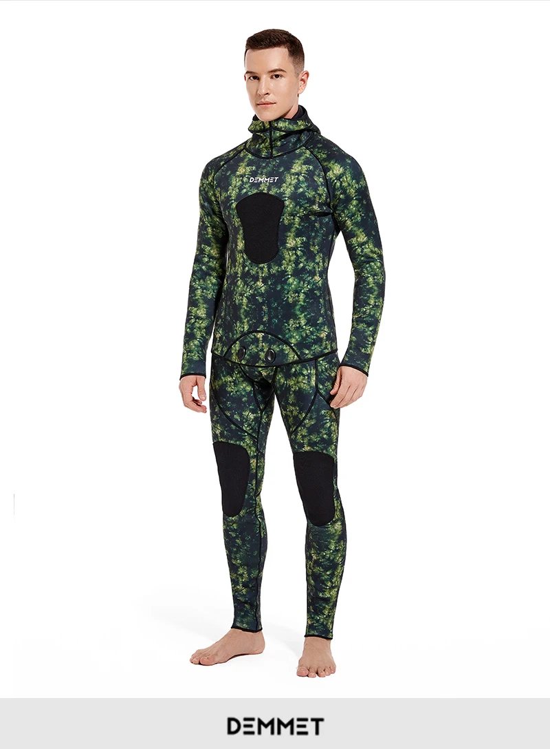 3mm/5mm Spearfishing Wetsuit Camouflage Open Cell Neoprene Free Diving Suit 2-Piece Fullsuit Mens Hooded Snorkeling Suits