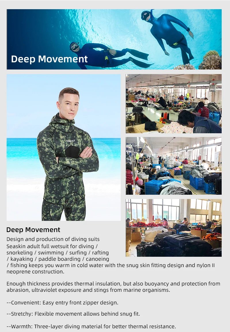 3mm/5mm Spearfishing Wetsuit Camouflage Open Cell Neoprene Free Diving Suit 2-Piece Fullsuit Mens Hooded Snorkeling Suits