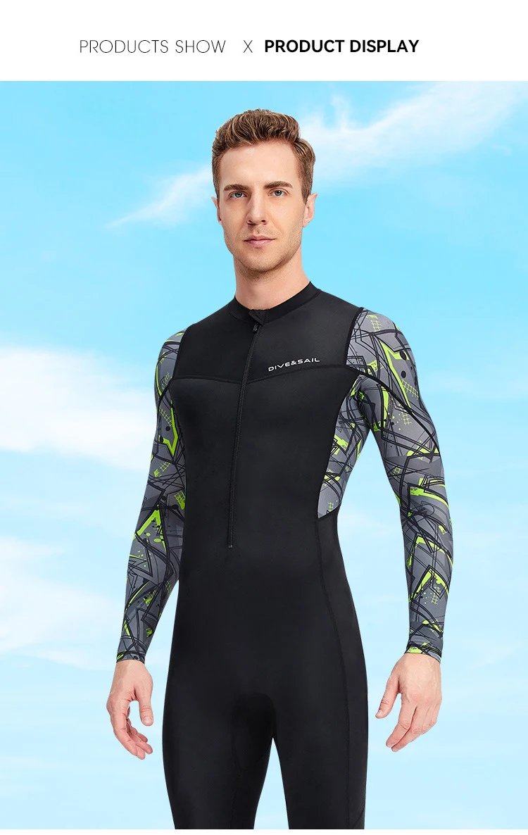 Men's One-piece Beach Sunscreen Wetsuit Anti-jellyfish Surfing Swimming Rash Guard Snorkeling Diving Suit Quick Drying Swimsuit
