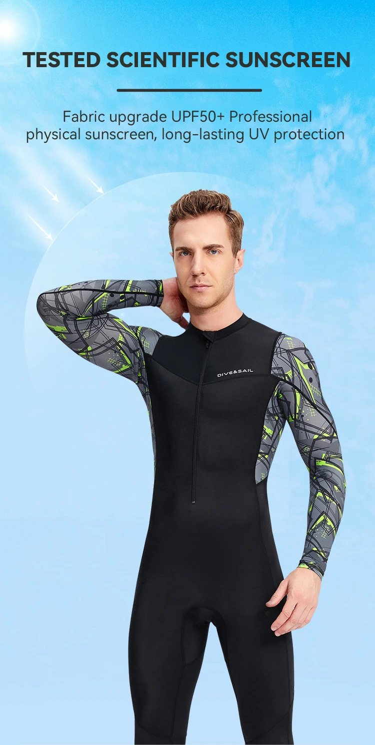 Men's One-piece Beach Sunscreen Wetsuit Anti-jellyfish Surfing Swimming Rash Guard Snorkeling Diving Suit Quick Drying Swimsuit