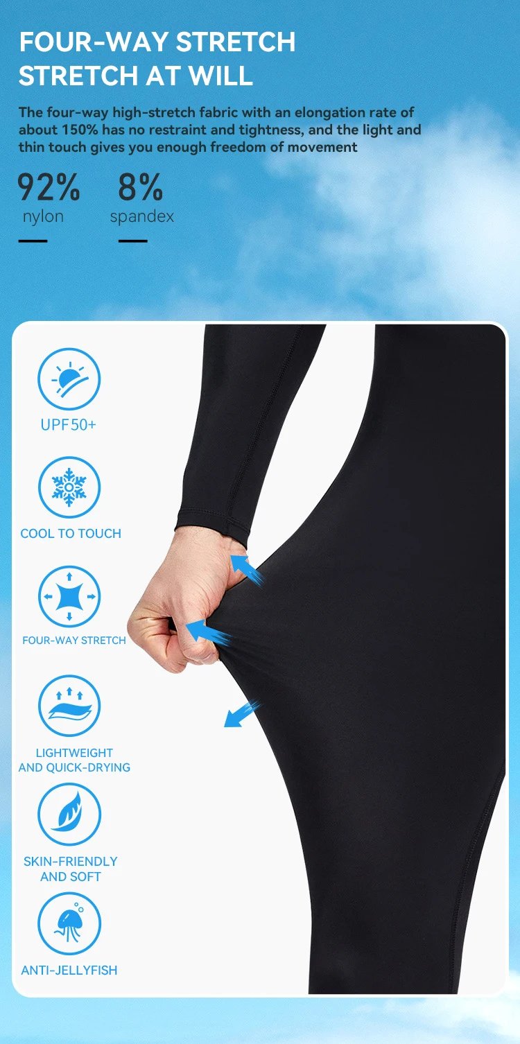 Men's One-piece Beach Sunscreen Wetsuit Anti-jellyfish Surfing Swimming Rash Guard Snorkeling Diving Suit Quick Drying Swimsuit