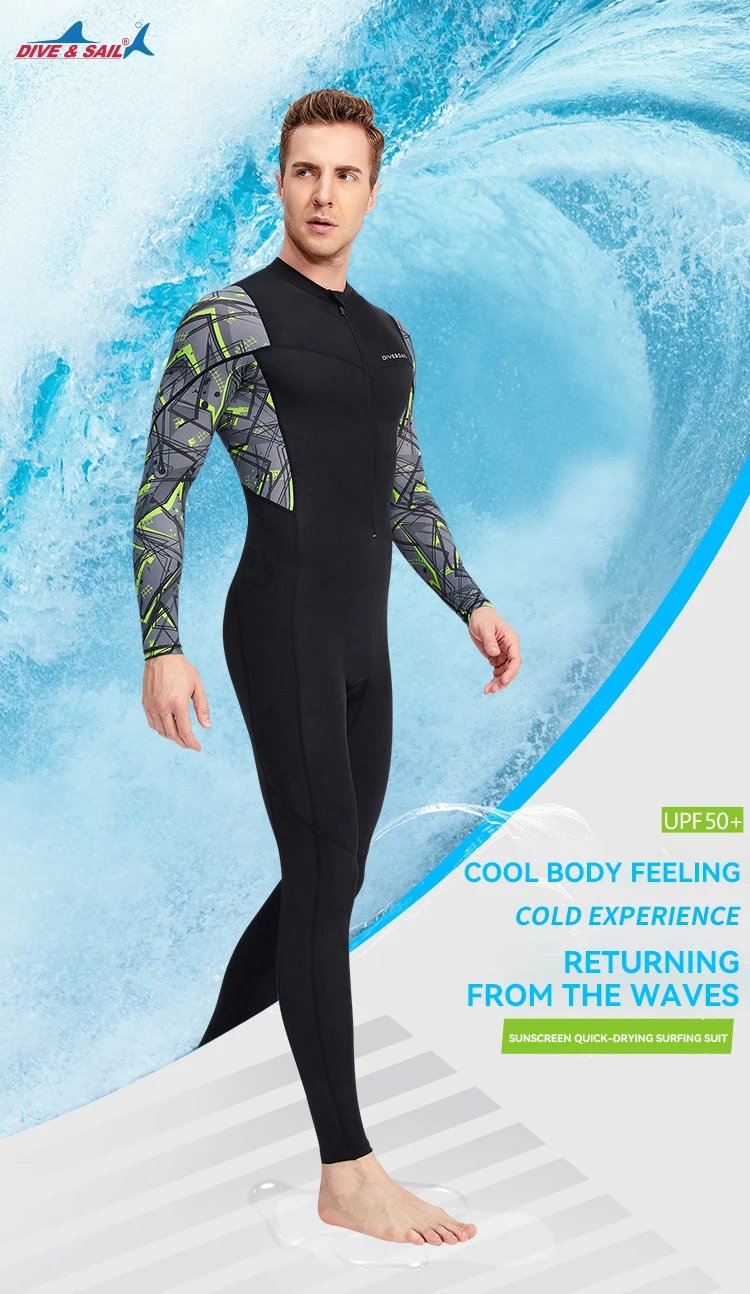 Men's One-piece Beach Sunscreen Wetsuit Anti-jellyfish Surfing Swimming Rash Guard Snorkeling Diving Suit Quick Drying Swimsuit