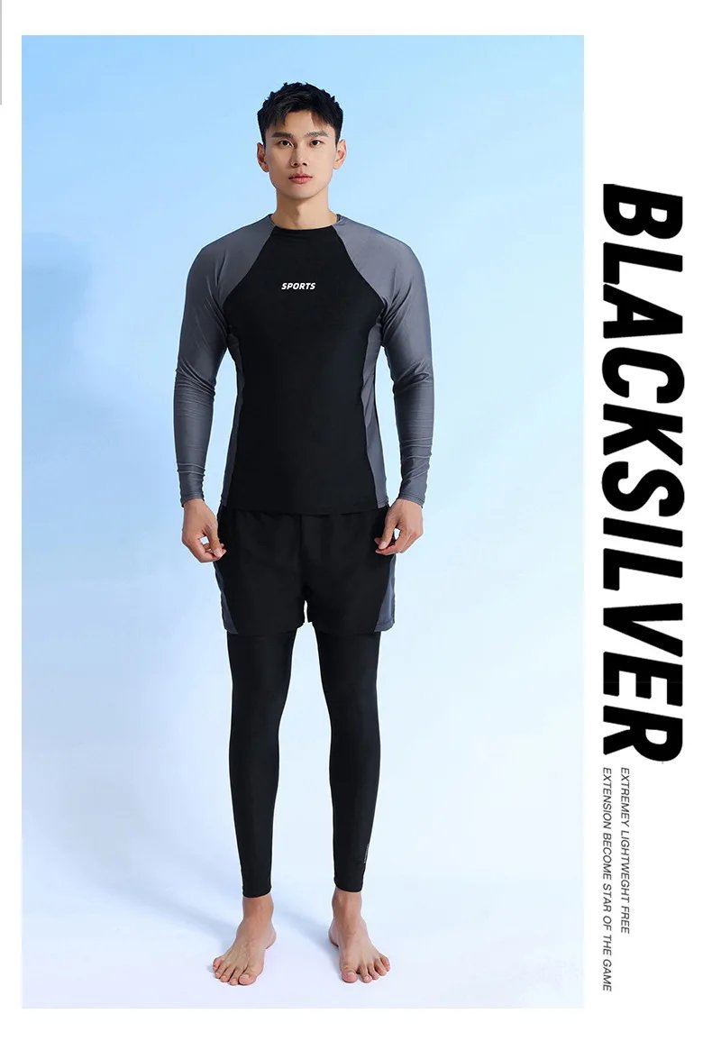 Two Piece Men Swimming Suit 2026 New Quick-Drying Long Sleeve Rash Guard Sun-Protective Bathing Suit Snorkeling Surfing Wetsuit
