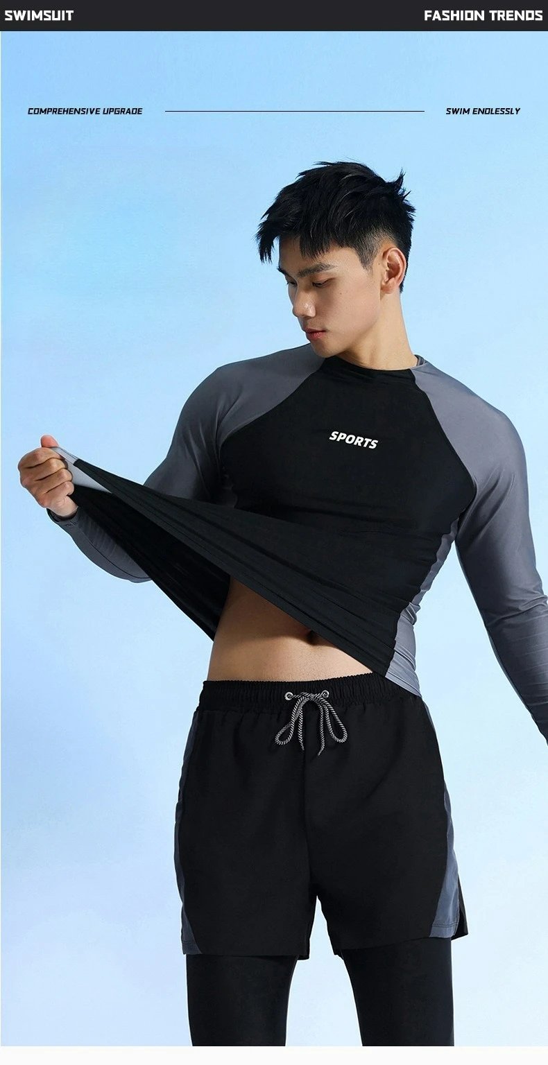 Two Piece Men Swimming Suit 2026 New Quick-Drying Long Sleeve Rash Guard Sun-Protective Bathing Suit Snorkeling Surfing Wetsuit