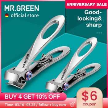 MR.GREEN Nail Clippers Wide Jaw Opening Stainless Steel Fingernail Clipper Thick Hard Toenail Cutter Manicure Scissors tools