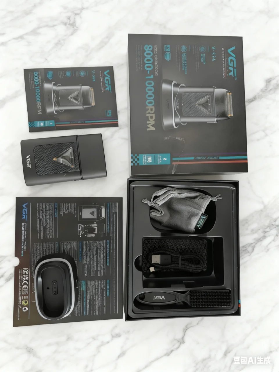 VGR Beard Trimmer Professional Shaver 9000 RPM Razor High Power Shaver Charging Base Shaver Electric Beard Trimmer Men V-334