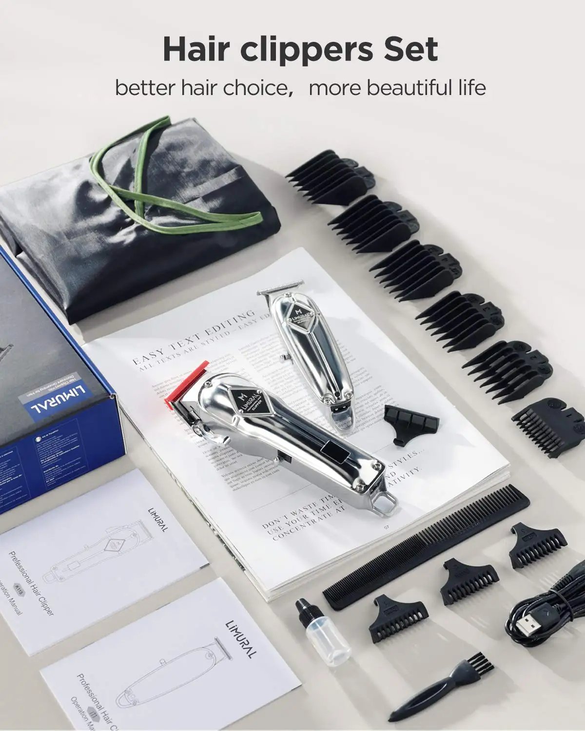 Limural Hair Clippers for Men Professional Hair Cutting Kit Beard Trimmer Barbers Cordless Close Cutting T-Blade Trimmer Kit