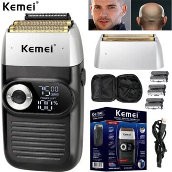 Kemei Cordless Electric Shaver for Men Twin Blade Reciprocating Rechargeable Beard Razor Face Care Multifunction Strong Trimmer