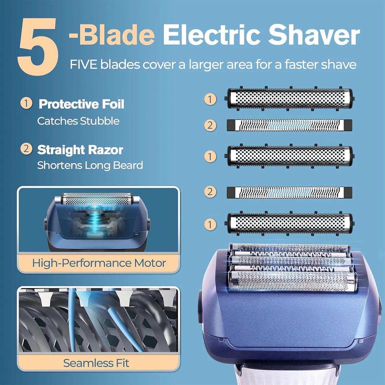 Hatteker 5-D Reciprocating Shaver for Men Home Use Beard Trimmer with LCD Digital Display Mesh Whitener USB Haircut Machine