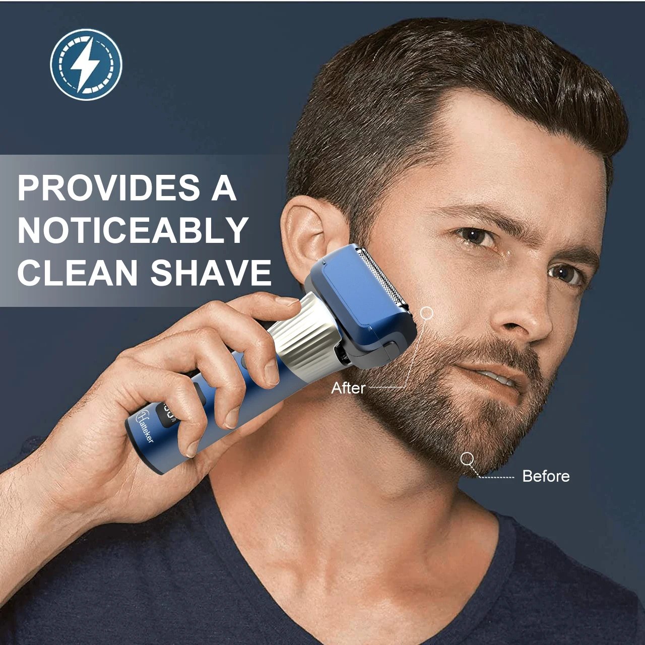 Hatteker 5-D Reciprocating Shaver for Men Home Use Beard Trimmer with LCD Digital Display Mesh Whitener USB Haircut Machine
