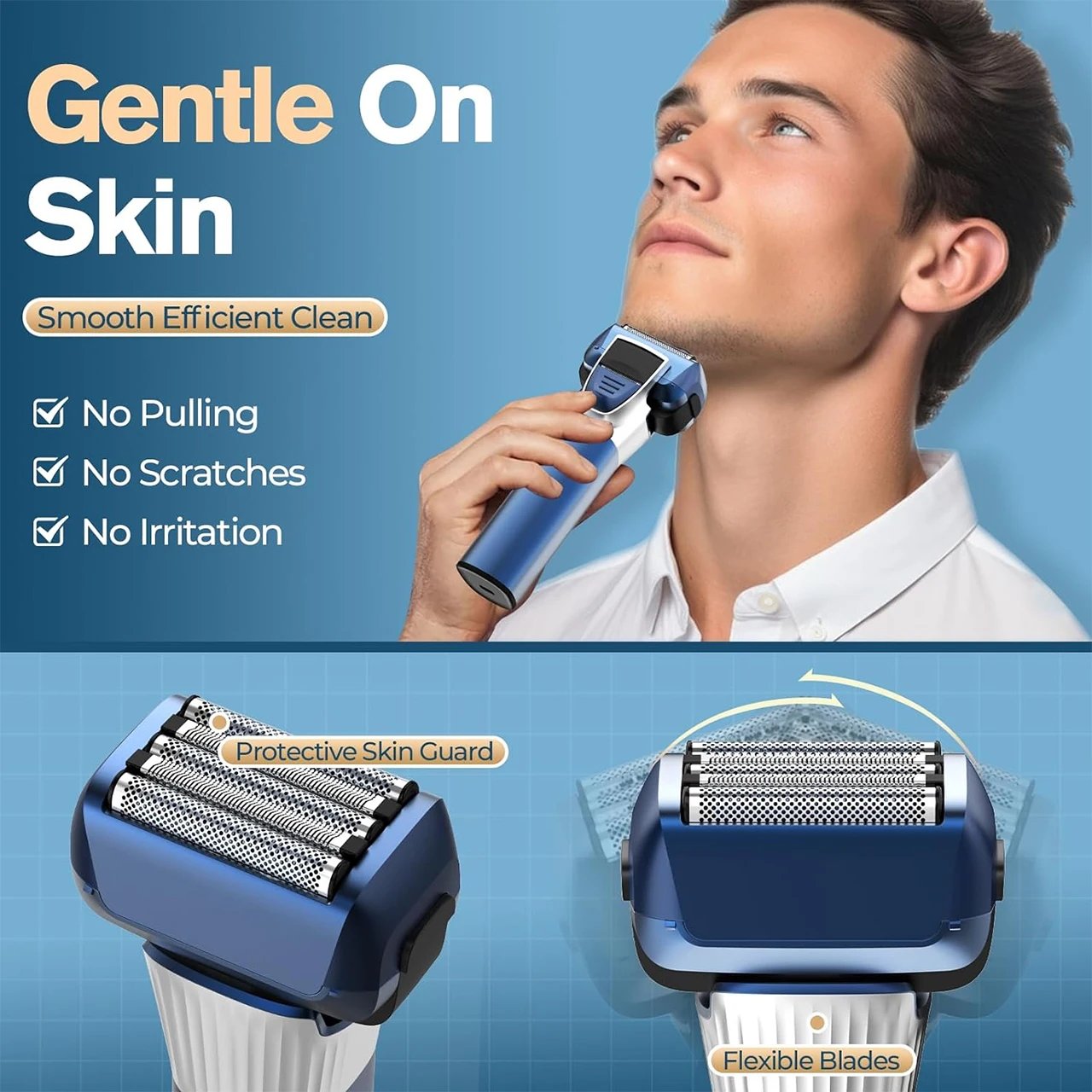 Hatteker 5-D Reciprocating Shaver for Men Home Use Beard Trimmer with LCD Digital Display Mesh Whitener USB Haircut Machine