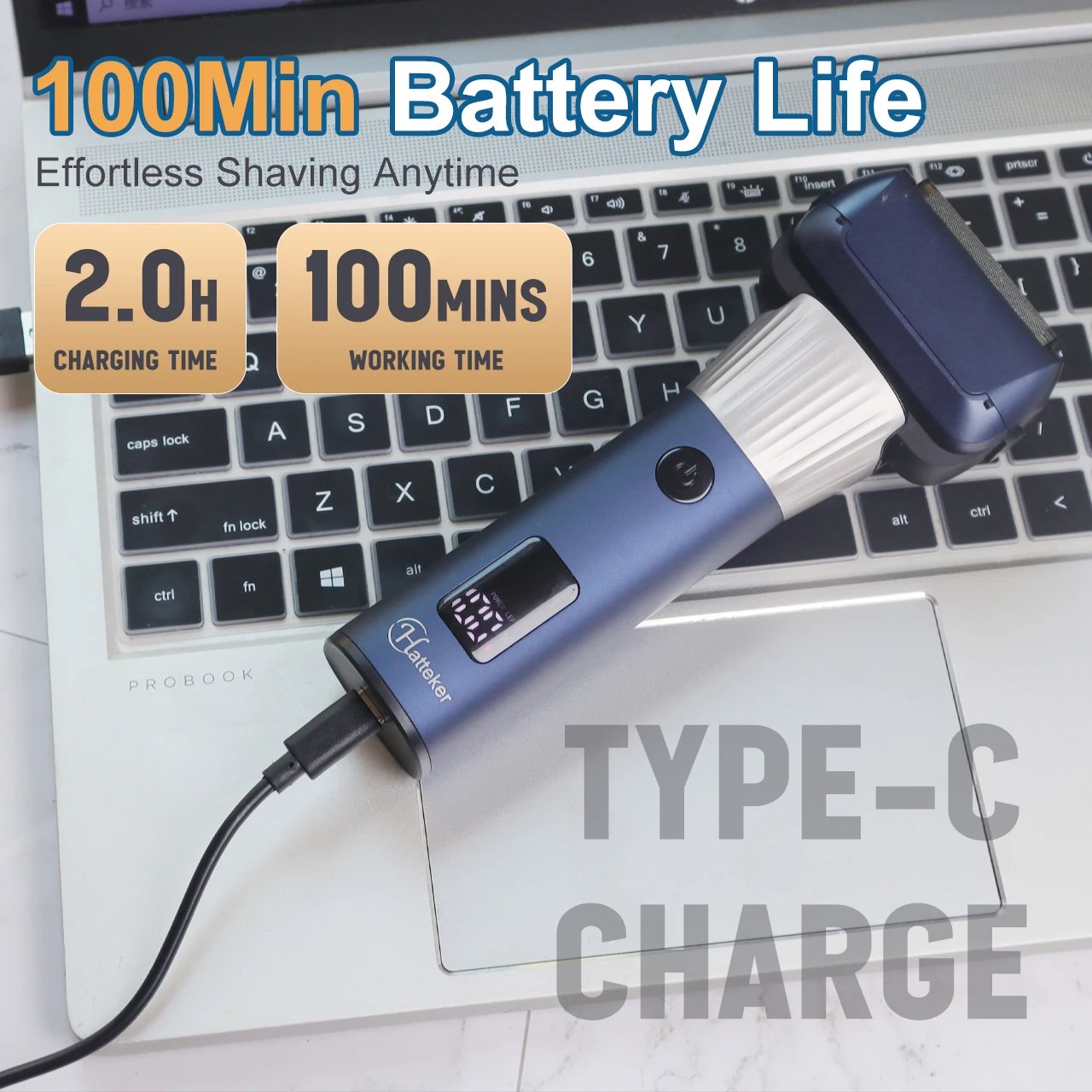 Hatteker 5-D Reciprocating Shaver for Men Home Use Beard Trimmer with LCD Digital Display Mesh Whitener USB Haircut Machine