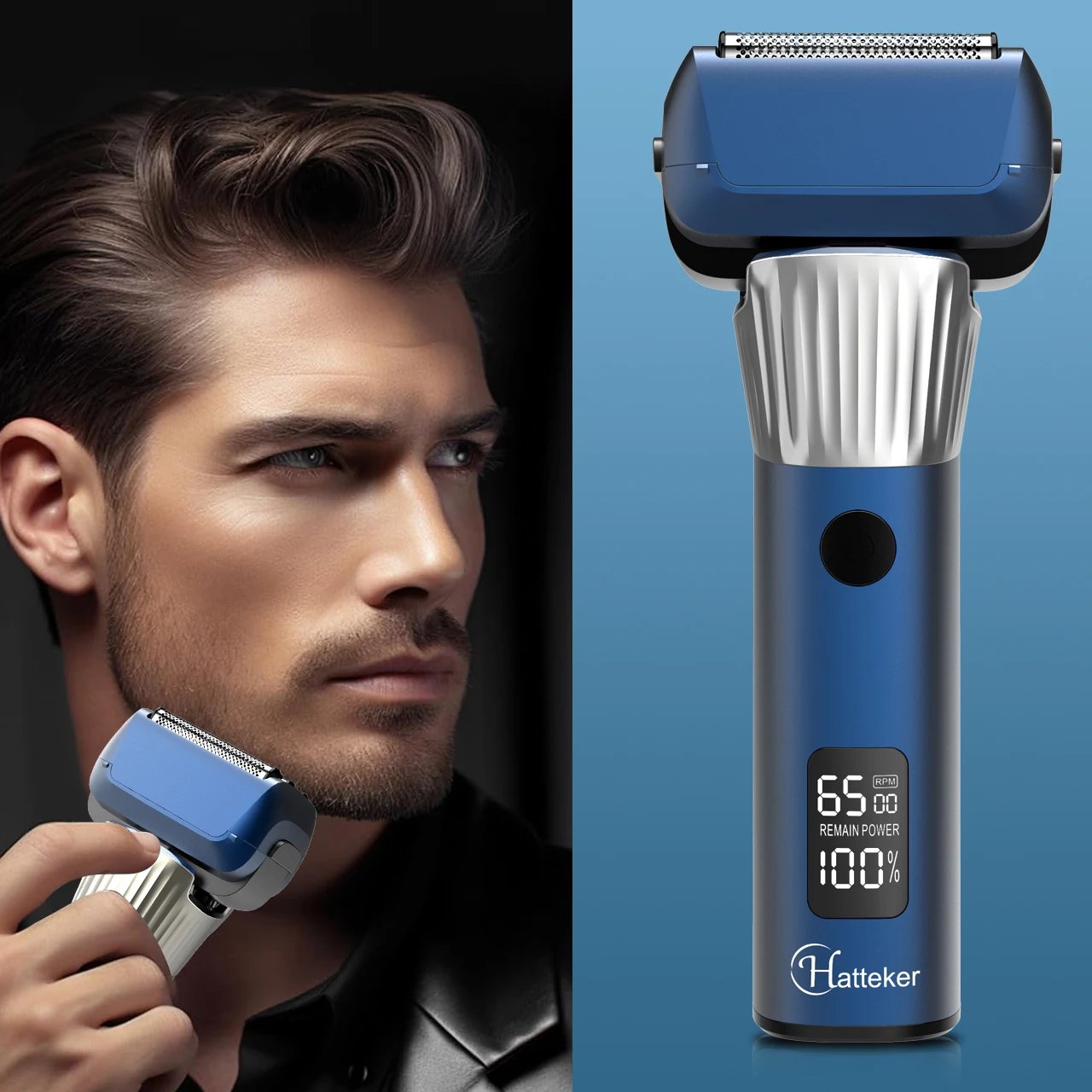 Hatteker 5-D Reciprocating Shaver for Men Home Use Beard Trimmer with LCD Digital Display Mesh Whitener USB Haircut Machine