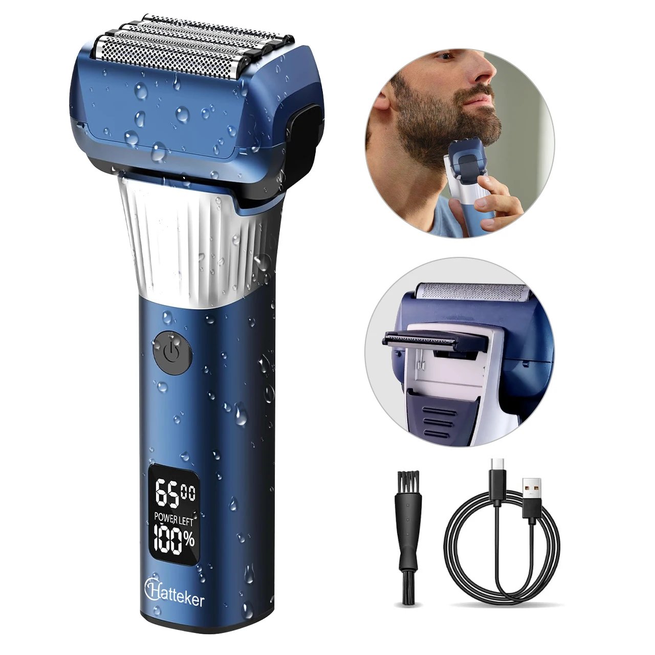 Hatteker 5-D Reciprocating Shaver for Men Home Use Beard Trimmer with LCD Digital Display Mesh Whitener USB Haircut Machine