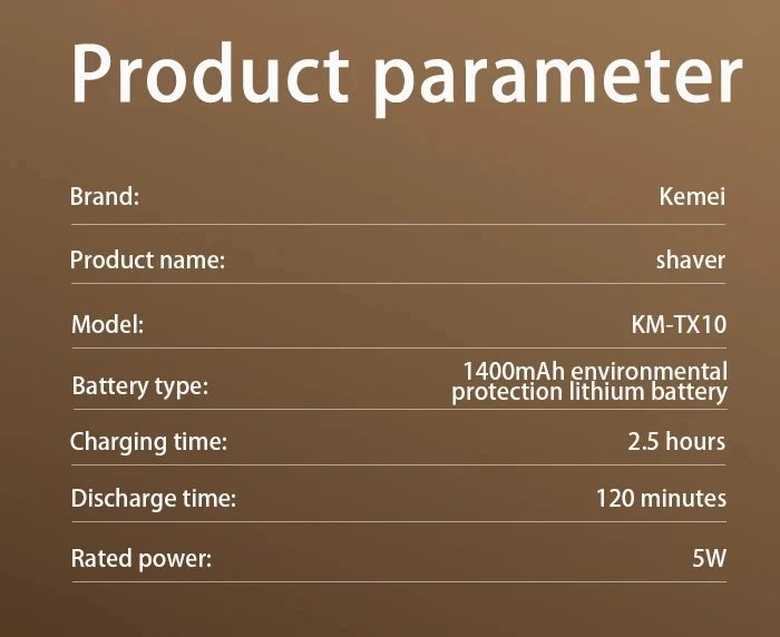 Kemei KM-TX10 USB Charging Electric Shaver For Men Rechargeable Bald Head Razor Beard Trimmer Shaving Machine