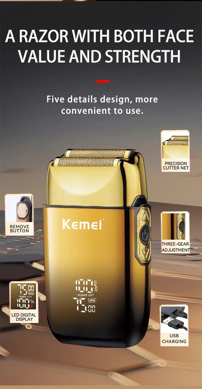 Kemei KM-TX10 USB Charging Electric Shaver For Men Rechargeable Bald Head Razor Beard Trimmer Shaving Machine