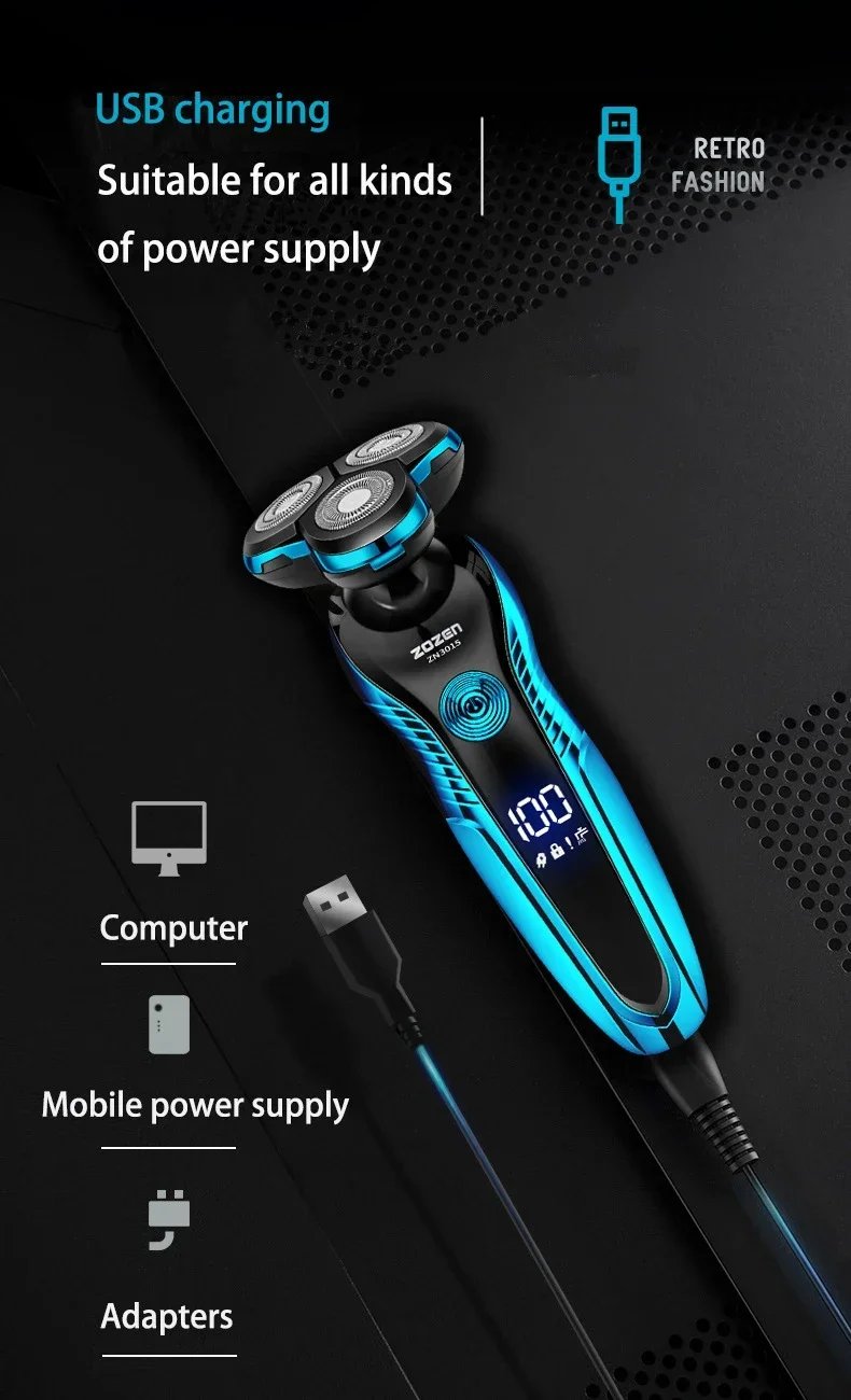 Men's Electric Shaver Rechargeable Electric Razor Hair Clipper Cutting Shaving Machine for Men Beard Trimmer Wet-Dry Dual Use