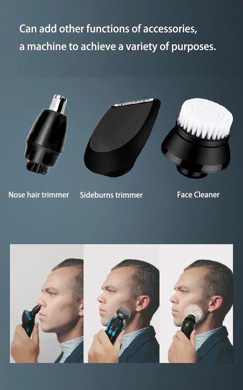 Men's Electric Shaver Rechargeable Electric Razor Hair Clipper Cutting Shaving Machine for Men Beard Trimmer Wet-Dry Dual Use