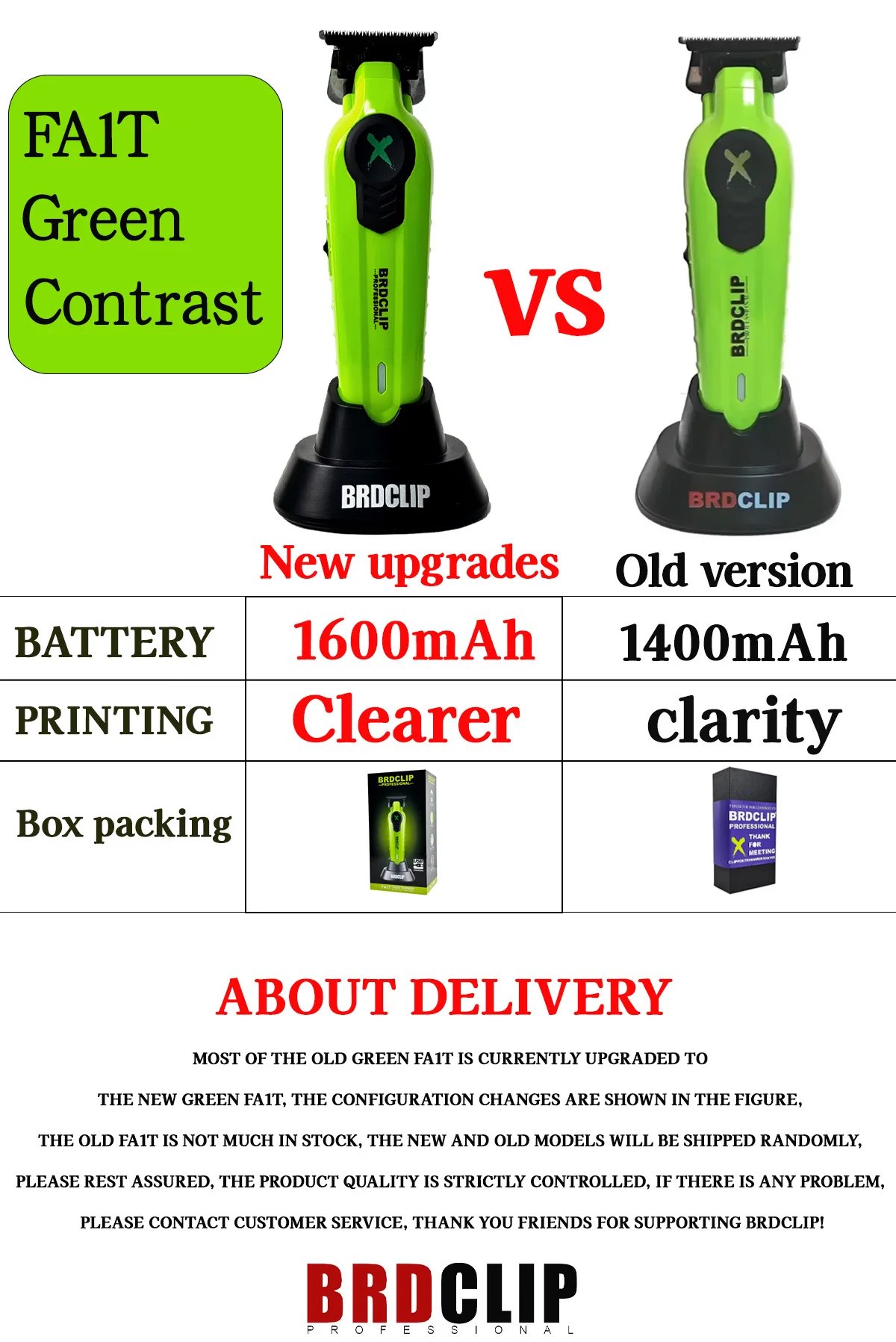 New 2025 BRDCLIP FA1T Green Professional Hair Trimmer Barber Carving Gradient Finish Machine Electric Clipper with Charger Stand