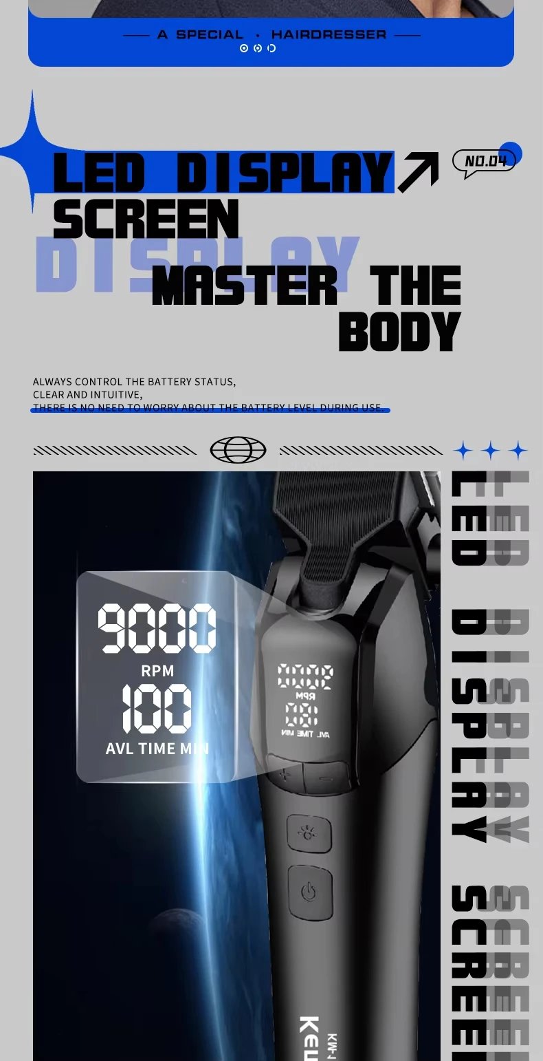 Kemei KM-1858 10W Barber Professional Electric Hair Clipper DLC Blade Trimmer Cordless USB Charging Rechargeable Hair Clippers