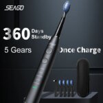 Seago Electric Toothbrush USB Rechargeable Adult 360 Days Long Battery Life IPX7 4 Replacement Heads Travel Box  SG-575