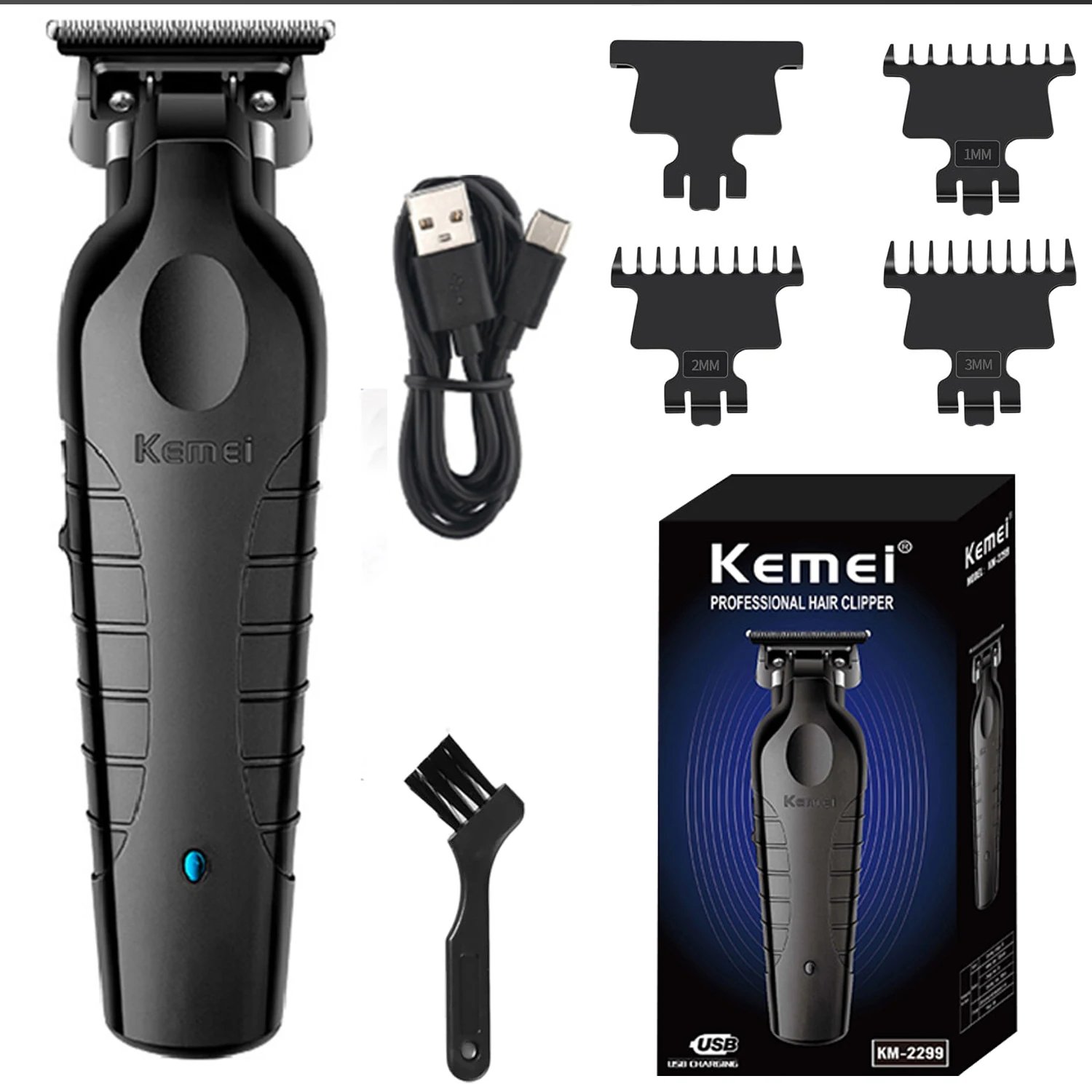 Kemei 2299 professional men's hair/beard trimmer with zero gap hair clipper and T-shaped blade, cordless charging